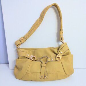 B. Makowsky Yellow Soft Leather Hobo Shoulder Bag Slouchy Gold Hardware FLAWS